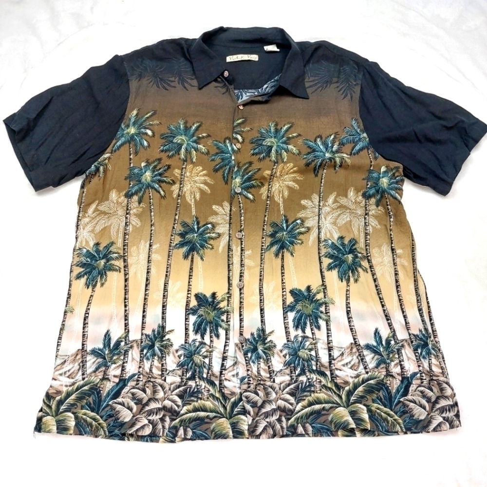 BATIK BAY MEN'S BLACK 100% RAYON TROPICAL HAWAIIAN BUTTON DOWN SHIRT SIZE XL